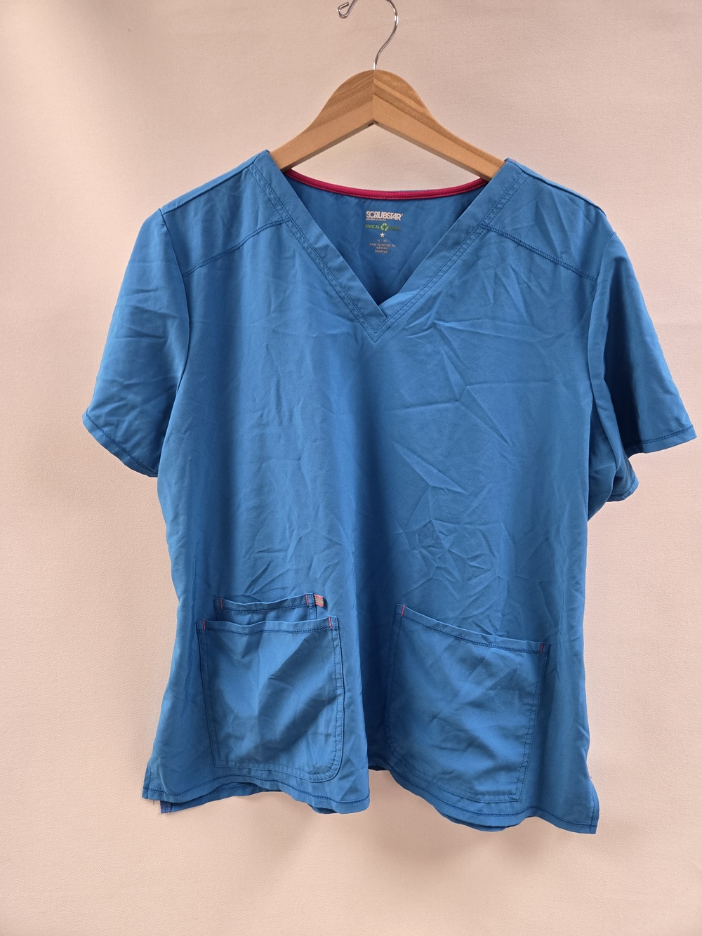 Scrubstar Scrub Top Womens XL Short Sleeve Stretch Pockets Medical Uniform